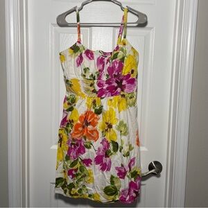 B. Smart White Colorful Floral Spaghetti Strap Dress Size 14